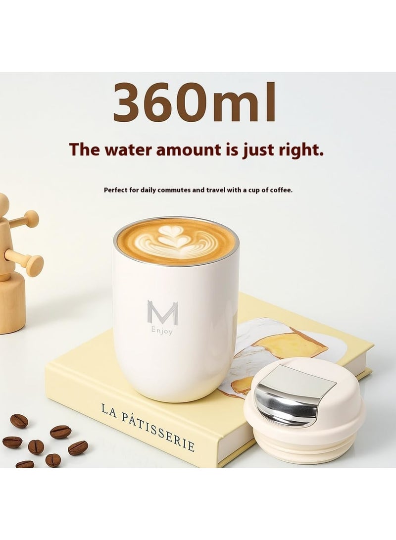 Travel Mug, Stainless Steel Vacuum Insulated Coffee Cup with Leak Proof Push on Lid for Hot and Cold Drinks, Double Walled Portable Tumbler for Office Car Commuting Camping, 360ml, White - Image 3